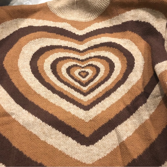 Brown Retro Mock Neck Heart Sweater - Picture 4 of 4